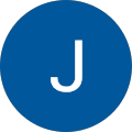 Blue circle with white letter J inside.